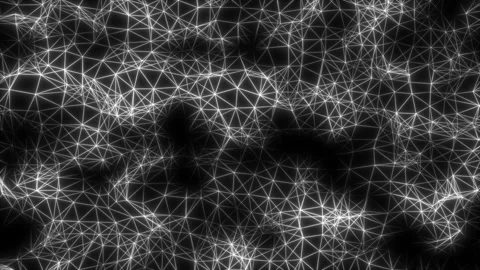 Animation of mesh pattern. Virtual space with depth of field, glow sparkles and Video stock 115026181