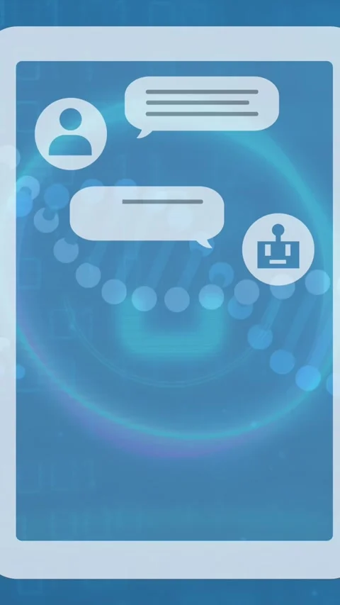 Animation of message and icons over digital tablet against dna helixes on binary 動画素材 344614392