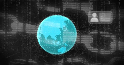 Animation of message boxes, binary codes, globe, blockchain and connected dots Stock Footage 250382235