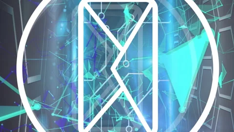 Animation of message icon over light spot, plexus networks and microprocessor Stockbeeldmateriaal 312718020