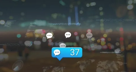 Animation of message icons with increasing numbers against blurred view of night Stock Footage 329972036