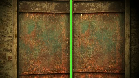 Animation - Metal Rusty Door Opening To Green Screen Background Stock Footage