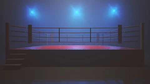 Animation with metal vintage microphone above the boxing ring. Camera flashes. Stock Footage 102663776