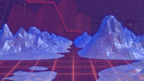Animation of metaverse structures over red grid network against statistical data Stock Footage 330255543