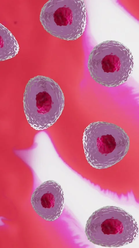 Animation of micro of red and pink cells over red and white background Stock Footage 323784136