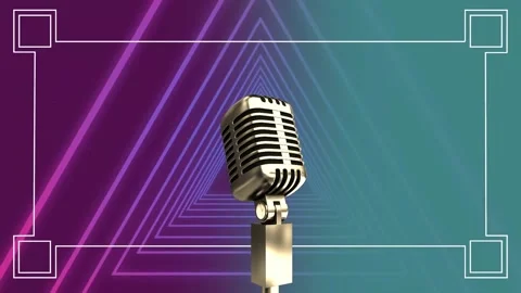 Animation of microphone over triangular shapes in seamless pattern against Stock Footage 250534850