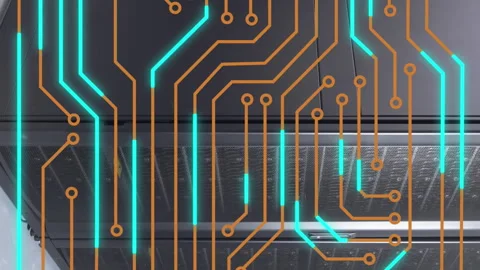 Animation of microprocessor connections against computer server room Vídeo Stock 312717978
