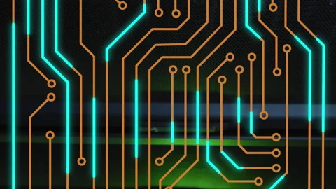 Animation of microprocessor connections against computer server room Stock Footage 312966210