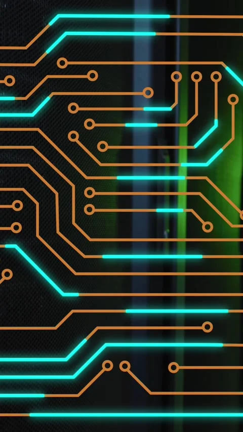 Animation of microprocessor connections against computer server room Stockbeeldmateriaal 321111667