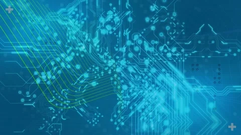 Animation of microprocessor connections against copy space on blue background Vídeo Stock 242492781