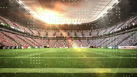 Animation of microprocessor connections against sports stadium in background Stockbeeldmateriaal 327645871