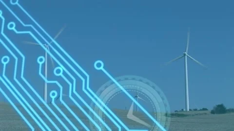 Animation of microprocessor connections and and ticking clock over spinning Vídeo Stock 203849560