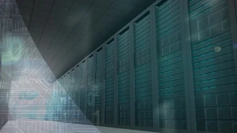 Animation of microprocessor connections and binary coding over empty computer Video stock 204820654