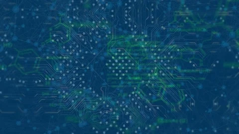 Animation of microprocessor connections and chemical structures over network of Vídeo Stock 203872152