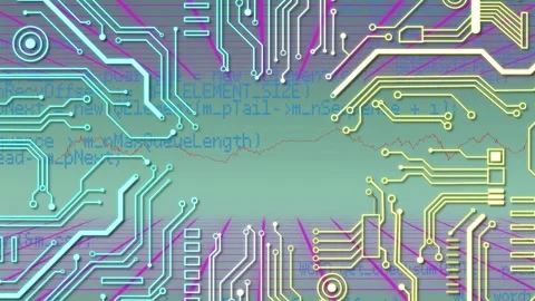 Animation of microprocessor connections and data processing against green Vídeo Stock 234949709