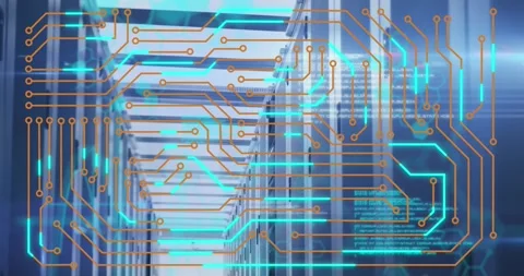 Animation of microprocessor connections and data processing against computer Video stock 242093262