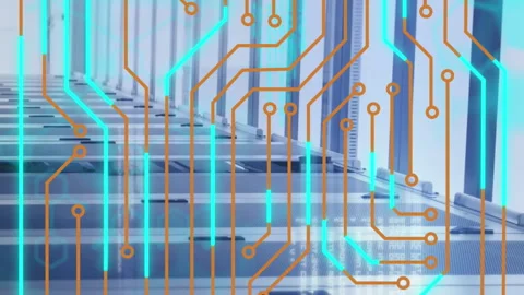 Animation of microprocessor connections and data processing against computer Stock Footage 312509644