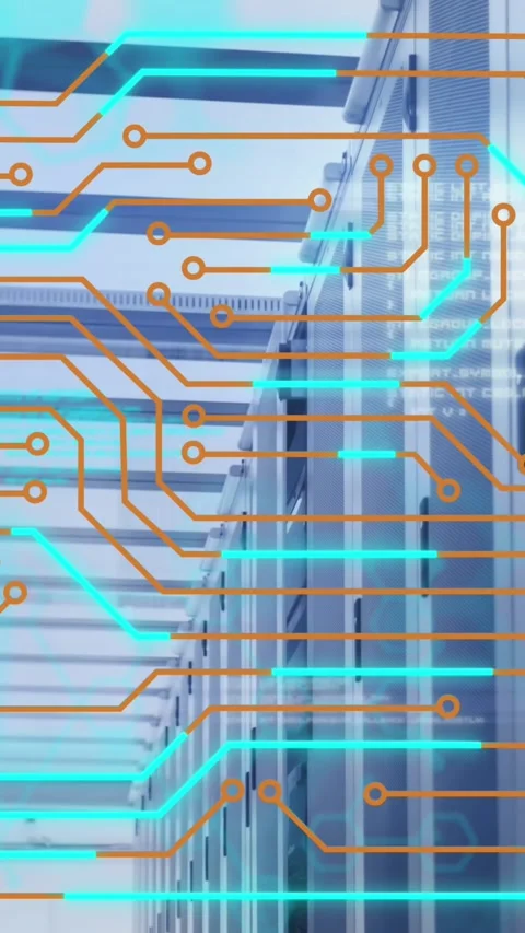 Animation of microprocessor connections and data processing against computer Video stock 321216062