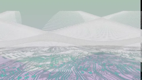 Animation of microprocessor connections and digital waves against grey Stockbeeldmateriaal 208839547