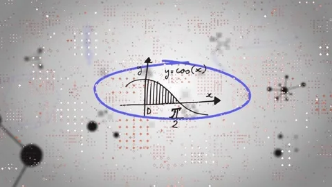 Animation of microprocessor connections and mathematical equations floating Video stock 241070654