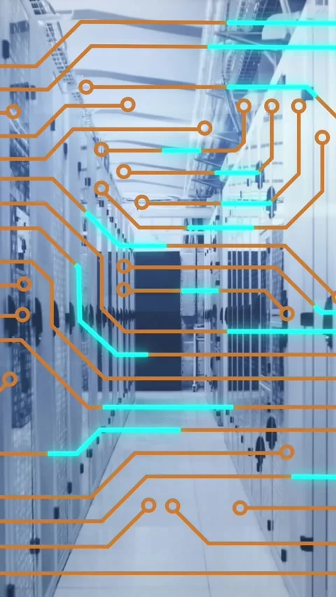 Animation of microprocessor connections and mosaic sqaures against computer Video stock 321216064