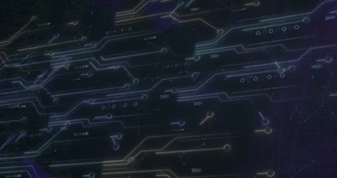 Animation of microprocessor connections and network of connections against black Video stock 257191158
