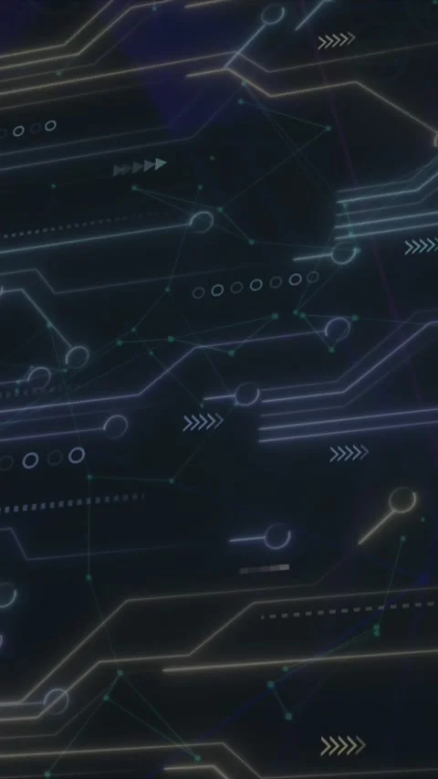 Animation of microprocessor connections and network of connections against black Stock Footage 321111695