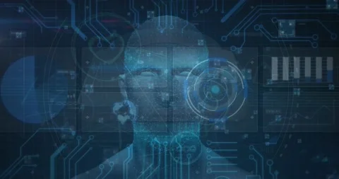 Animation of microprocessor connections and scope scanning with data processing Vídeo Stock 209605063