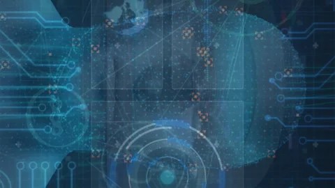 Animation of microprocessor connections and scope scanning with data processing Vídeo Stock 312303569