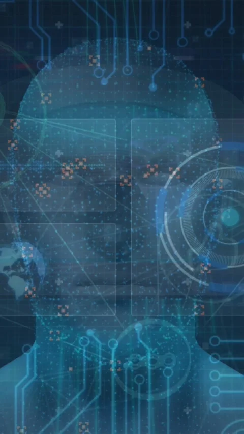 Animation of microprocessor connections and scope scanning with data processing Stockbeeldmateriaal 322891434