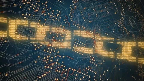 Animation of microprocessor connections and security chain icon against network Vídeo Stock 202584786