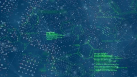 Animation of microprocessor connections, chemical structures and data processing Stockbeeldmateriaal 203872142
