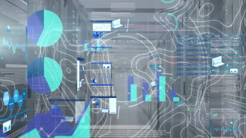 Animation of microprocessor connections with graphical presentation in server Video stock 316216976