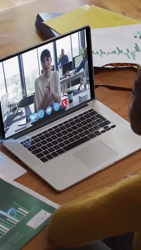 Animation of microprocessor connections over african american woman having a Vídeo Stock 322210045