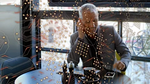 Animation of microprocessor connections over caucasian senior businessman 스톡 동영상 326102228