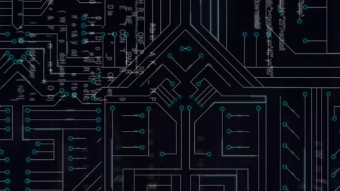 Animation of microprocessor connections over data processing against black Vídeo Stock 313369999