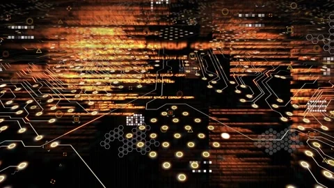 Animation of microprocessor connections over data processing against black Video stock 327064419