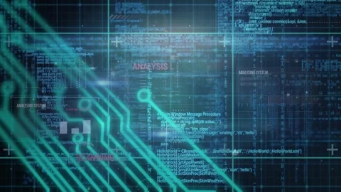 Animation of microprocessor connections over data processing against blue Vídeo Stock 329565282