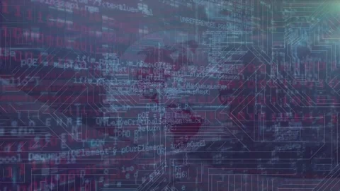 Animation of microprocessor connections over spinning globe and data processing Vídeo Stock 327783166