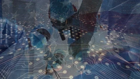 Animation of microprocessor connections over surgeons performing operation Vídeo Stock 203872136