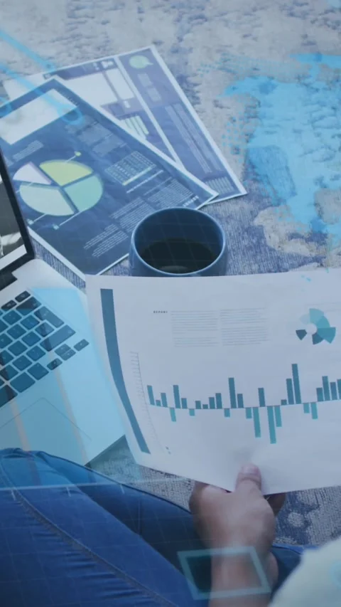 Animation of microprocessor connections over woman holding a document having a Stock Footage 344011840