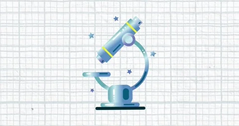 Animation of microscope icon against squared lined paper background with copy Stock Footage 255105085