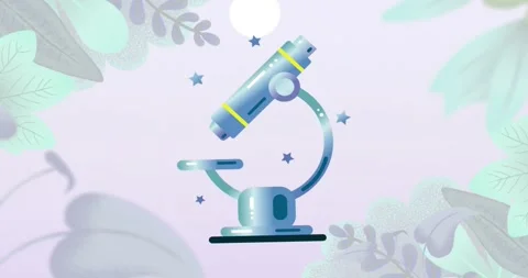 Animation of microscope icon over plants on purple background 動画素材 330297144