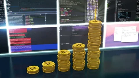 Animation of mining bitcoins cryptocurrencies loop Stock Footage 83027372