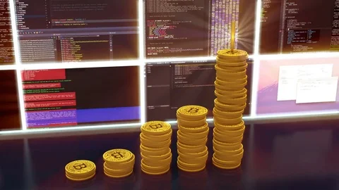 Animation of mining bitcoins, red shine, loop Stock Footage 83035565