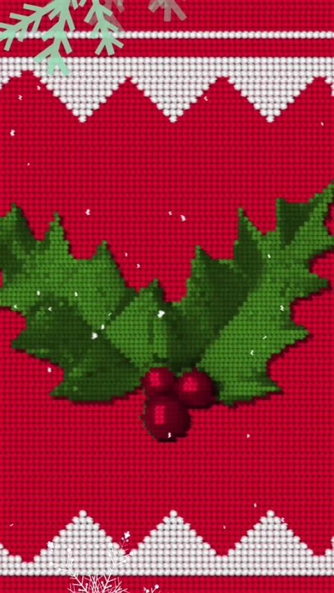 Animation of mistletoe over christmas pattern on red background Stock Footage 343887976