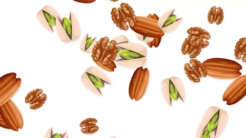 Animation of Mixed Nuts Falling and Floating on White Background Stock Footage 344379322