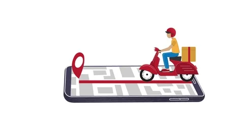 Animation mobile app. Tracking by smartphone delivery service. Cartoon Stock Footage 118528570