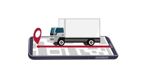 Animation mobile app. Tracking by smartphone delivery service. Cartoon Stock Footage 118528624