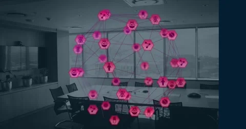 Animation of mobile application icons forming globe and rotating in empty Stock Footage 328300103